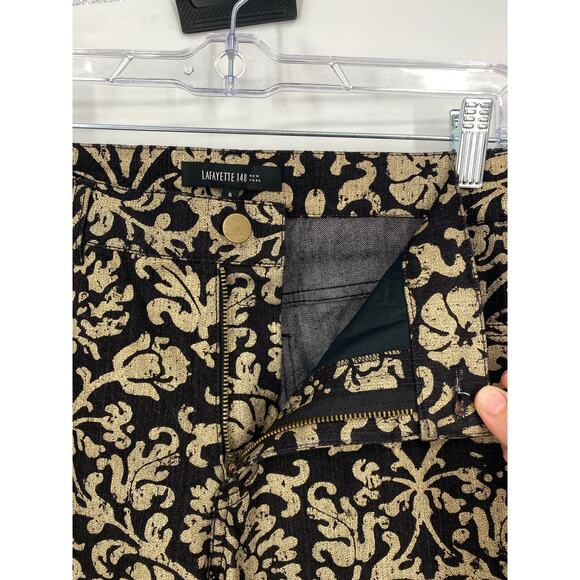 Lafayette 148 Pants Woman’s 6 Tapestry Print Luxury Black & Gold - Picture 4 of 11